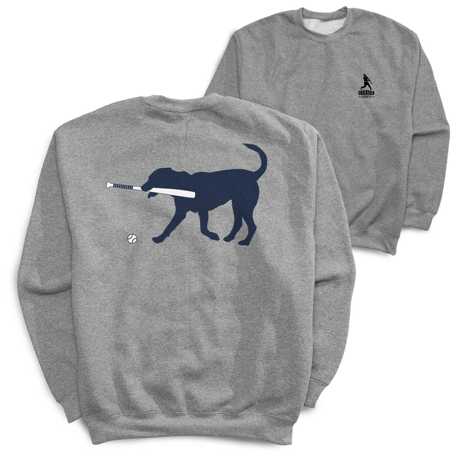 Baseball Crewneck Sweatshirt - Navy Baseball Dog (Back Design) 